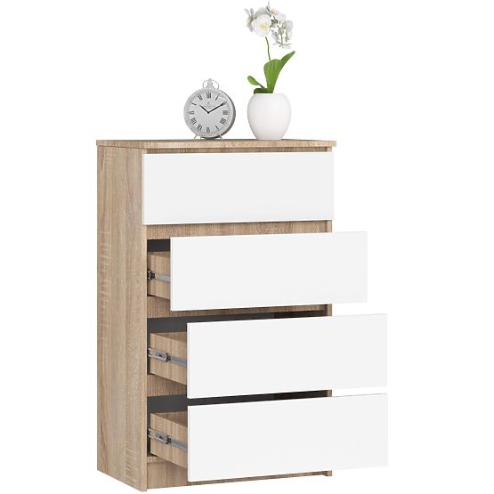 KOMODA K 60 cm 4 SZUFLADY PK SONOMA / BIAŁA