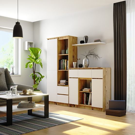 KOMODA K100 2D 3SZ 1P PK DĄB ARTISAN / BIAŁA