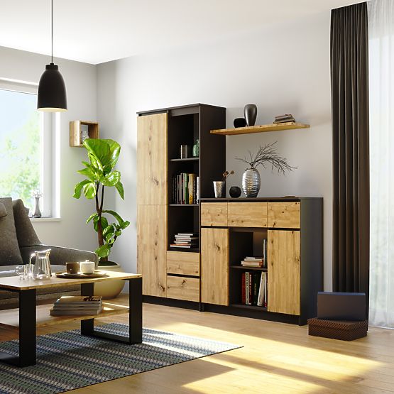 KOMODA K100 2D 3SZ 1P PK GRAFIT SZARY / DĄB ARTISAN