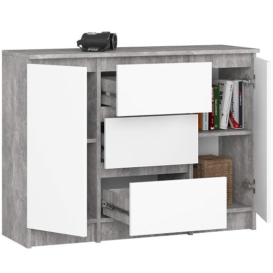 KOMODA K100 2D 3SZ PK BETON / BIAŁA