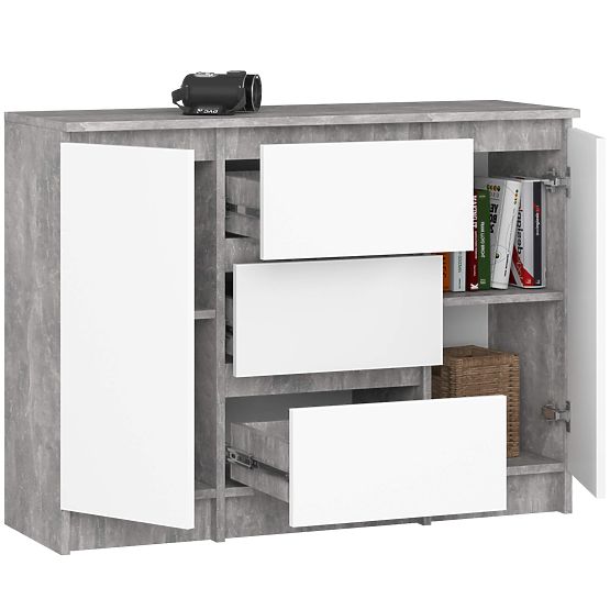 KOMODA K100 2D 3SZ PK BETON / BIAŁA