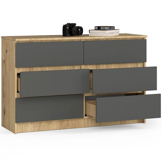 KOMODA K120 6SZ CLP DĄB ARTISAN / SZARY