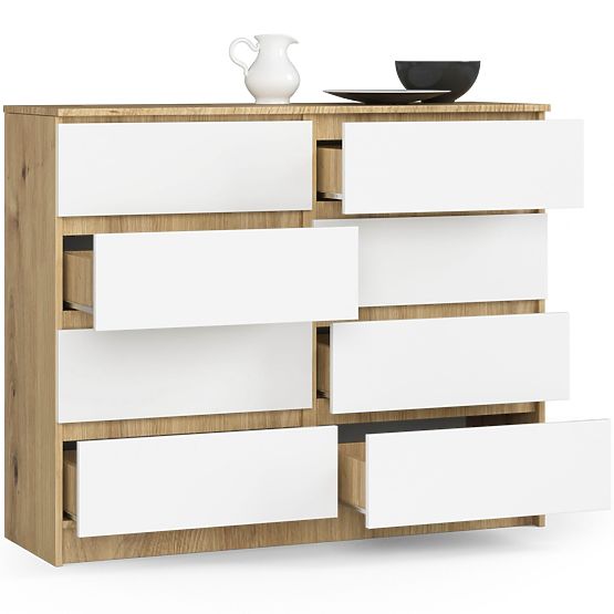 KOMODA K120 8SZ CLP PK DĄB ARTISAN / BIAŁA