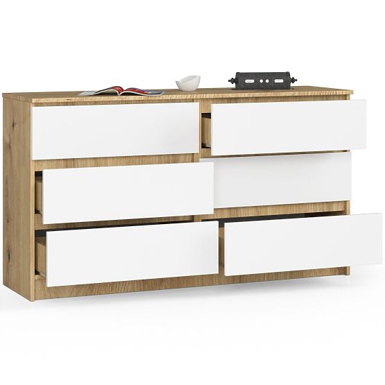 KOMODA K140 6SZ CLP DĄB ARTISAN / BIAŁA