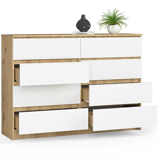 KOMODA K140 8SZ CLP DĄB ARTISAN / BIAŁA
