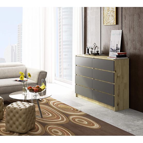 KOMODA K140 8SZ CLP DĄB ARTISAN / SZARY