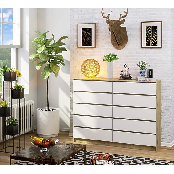 KOMODA K160 10SZ CLP PK DĄB ARTISAN / BIAŁA