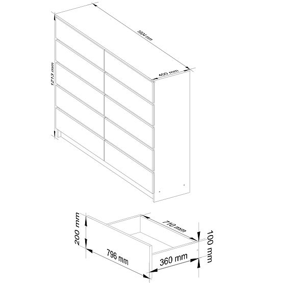 KOMODA K160 10SZ CLP PK DĄB SONOMA / BIAŁY
