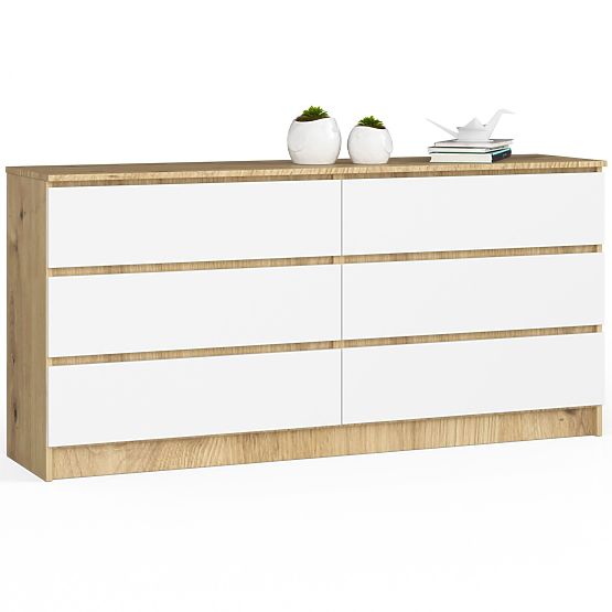 KOMODA K160 6SZ CLP DĄB ARTISAN / BIAŁA