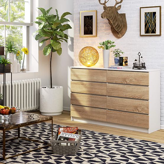 KOMODA K160 8SZ CLP PK BIAŁA / DĄB SONOMA