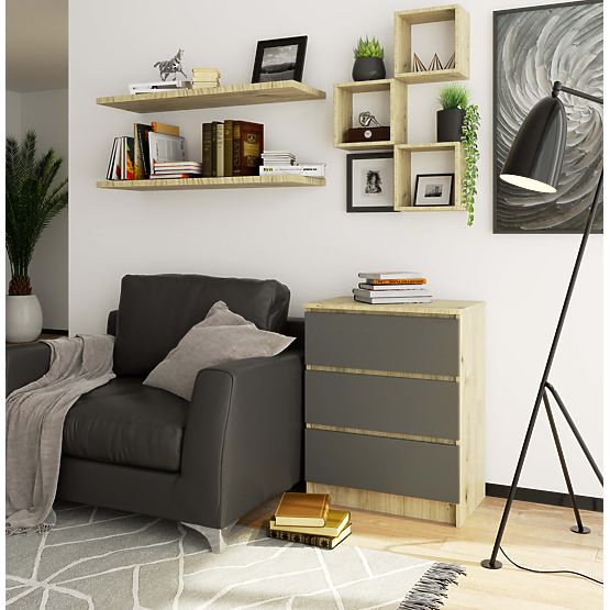 KOMODA K60 3SZ CLP PK DĄB ARTISAN / SZARY