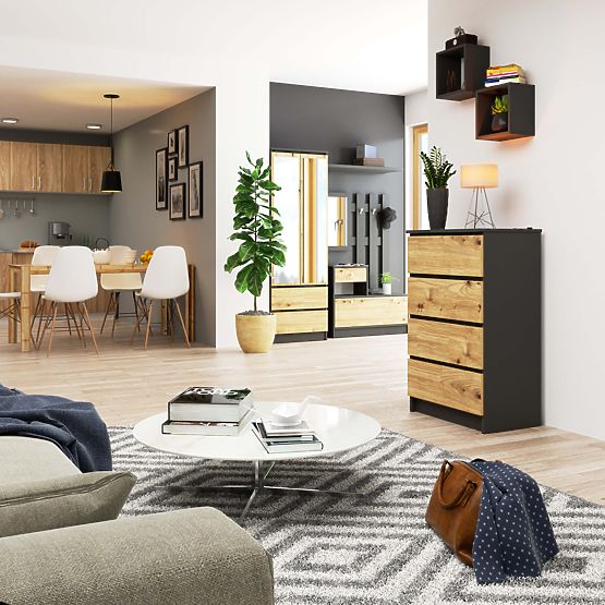 KOMODA K60 4SZ CLP PK GRAFIT SZARY / DĄB ARTISAN