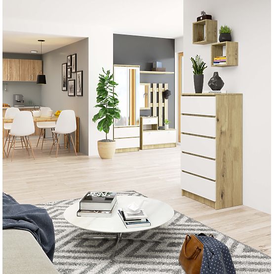 KOMODA K60 5SZ CLP PK DĄB ARTISAN / BIAŁY