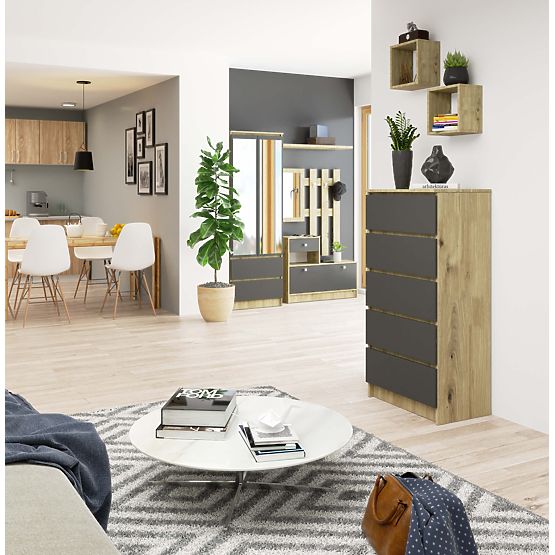 KOMODA K60 5SZ CLP PK DĄB ARTISAN / SZARY