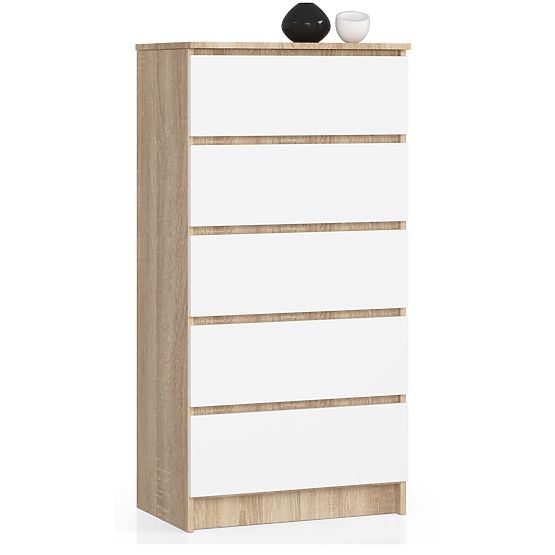KOMODA K60 5SZ CLP PK DĄB SONOMA / BIAŁA