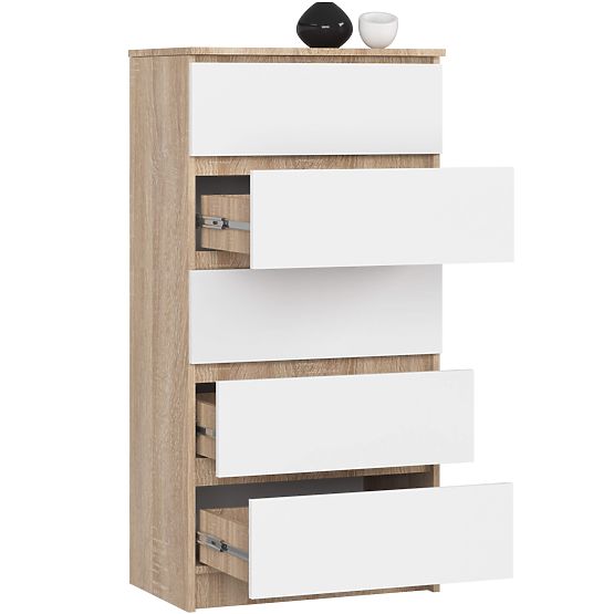 KOMODA K60 5SZ CLP PK DĄB SONOMA / BIAŁA