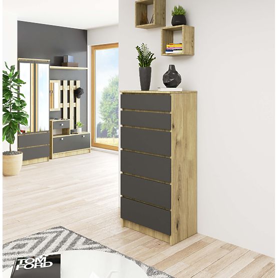 KOMODA K60 6SZ CLP PK DĄB ARTISAN / SZARY