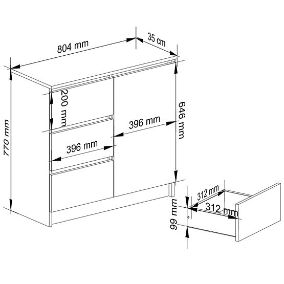 KOMODA K80 JERRY 1D 3SZ PK BIAŁA / BETON