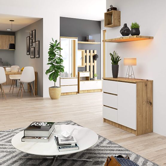 KOMODA K80 JERRY 1D 3SZ PK DĄB ARTISAN / BIAŁA