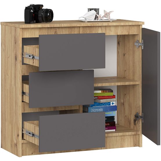 KOMODA K80 JERRY 1D 3SZ PK DĄB ARTISAN / GRAFIT SZARY