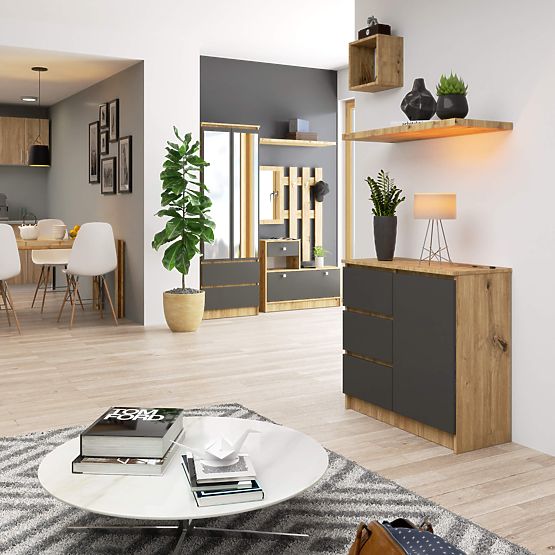 KOMODA K80 JERRY 1D 3SZ PK DĄB ARTISAN / GRAFIT SZARY