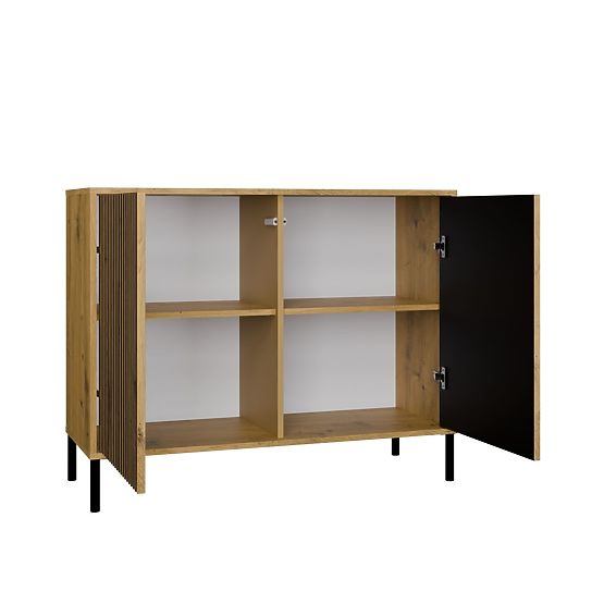 Komoda KAMARO 2D SLIM DĄB ARTISAN Żaluzjowy Front Żłobiony