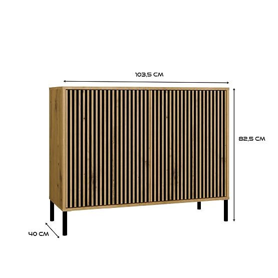 Komoda KAMARO 2D SLIM DĄB ARTISAN Żaluzjowy Front Żłobiony