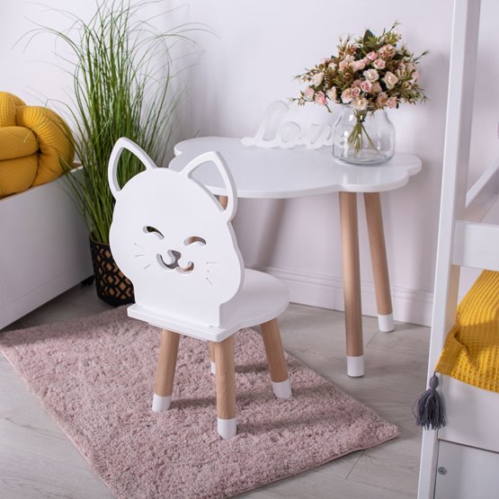 Stolik dziecięcy z krzesłami - Kot - biały