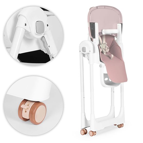 Krzesełko do karmienia, regulowana wysokość, eko skóra, pasy, podwójna taca ECOTOYS