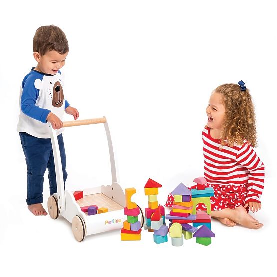 Le Toy Van Petilou Wózek z tęczowymi klockami