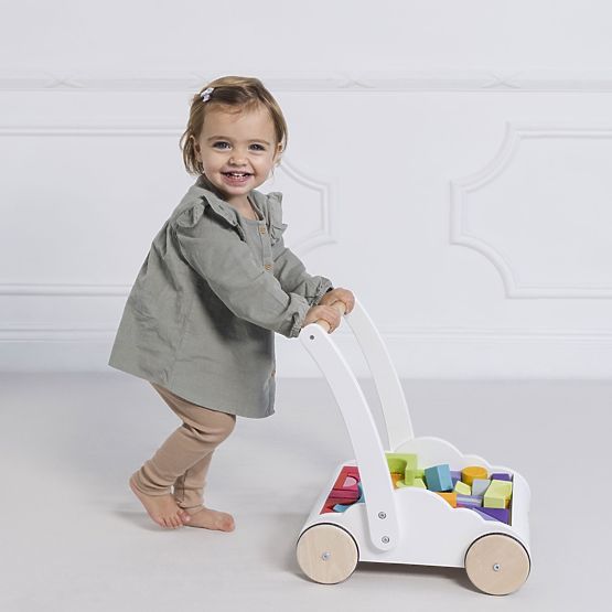 Le Toy Van Petilou Wózek z tęczowymi klockami