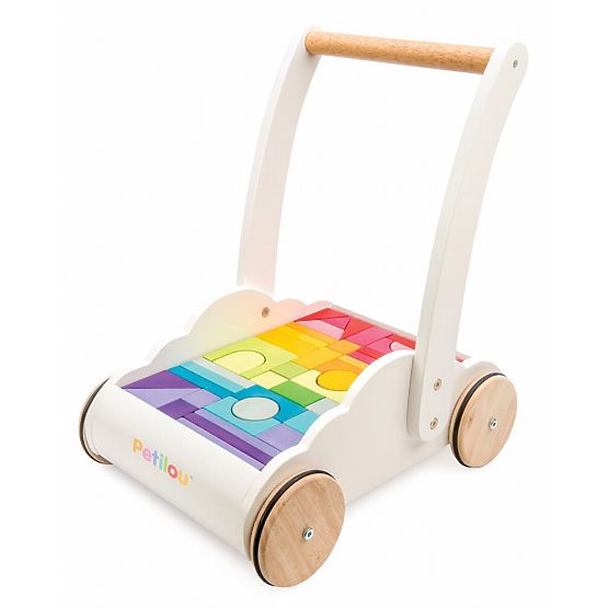 Le Toy Van Petilou Wózek z tęczowymi klockami