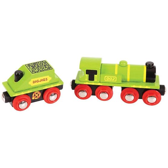 Lokomotywa Bigjigs Rail Green z tendrem + 3 tory