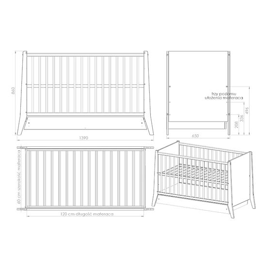 Łóżeczko dziecięce Cosmo Scandi 120x60 biało-naturalne
