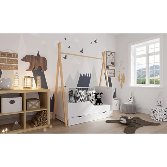 Łóżeczko dziecięce Teepee 140x70 cm (L) - białe / naturalne