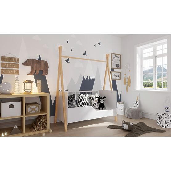 Łóżeczko dziecięce Teepee 140x70 cm (L) - białe / naturalne