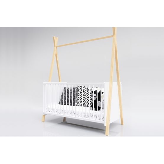 Łóżeczko dziecięce Teepee 140x70 cm (L) - białe / naturalne