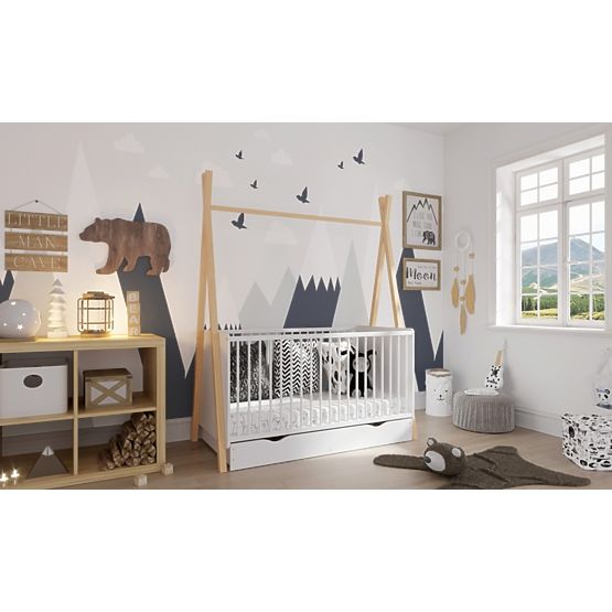 Łóżeczko dziecięce Teepee 140x70 cm (L) - białe / naturalne