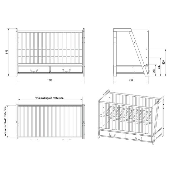 Łóżeczko i biurko 2w1 CONE 120x60 - BIAŁE