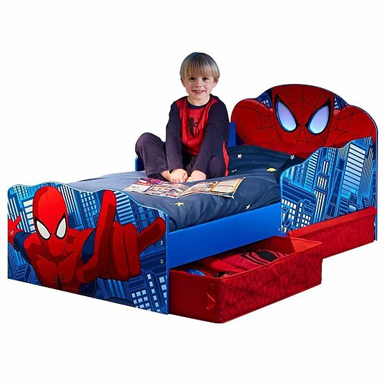 Łóżko dziecięce Spiderman ze światełkiem i miejscem do przechowywania