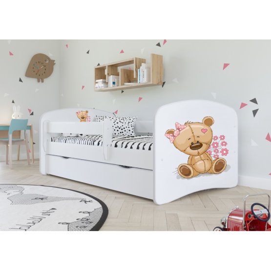 Łóżko dla dziecka z barierką Ourbaby - Miś - białe
