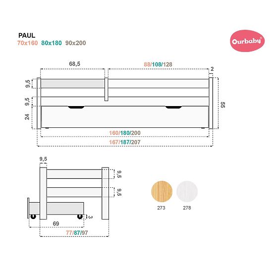 Łóżko dziecięce Paul z barierką - białe