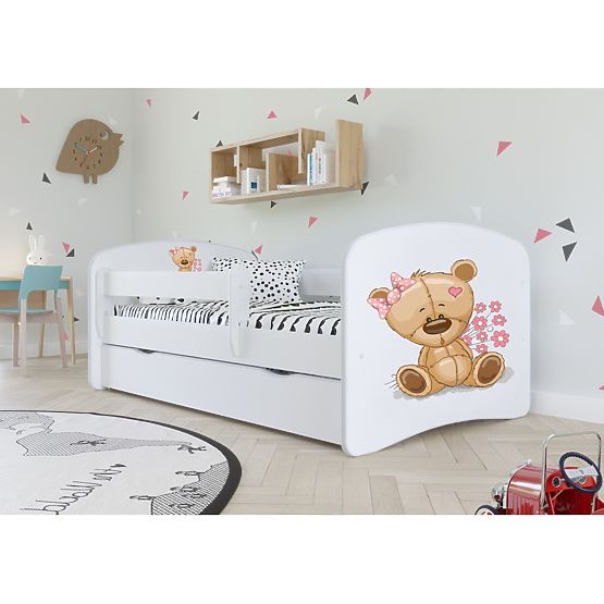 Łóżko dziecięce z barierką Ourbaby - Miś - białe