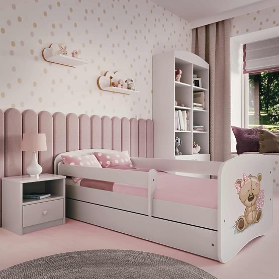 Łóżko dziecięce z barierką Ourbaby - Miś - białe