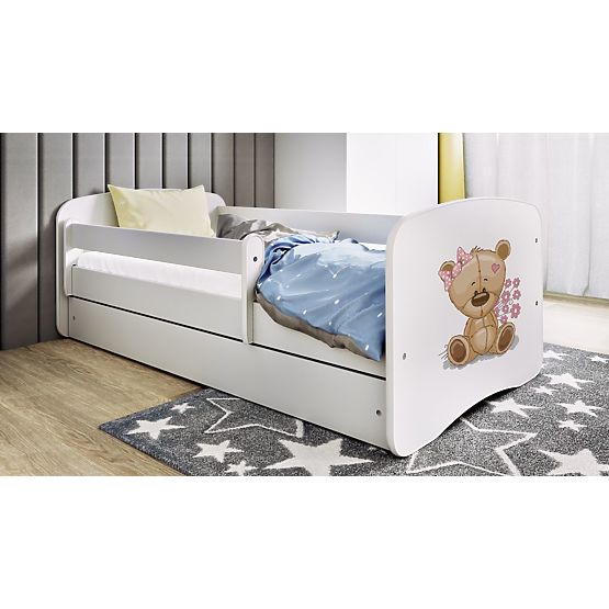 Łóżko dziecięce z barierką Ourbaby - Miś - białe