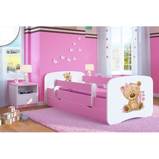 Łóżko dziecięce z barierką Ourbaby - Miś - różowe