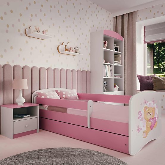 Łóżko dziecięce z barierką Ourbaby - Miś - różowe