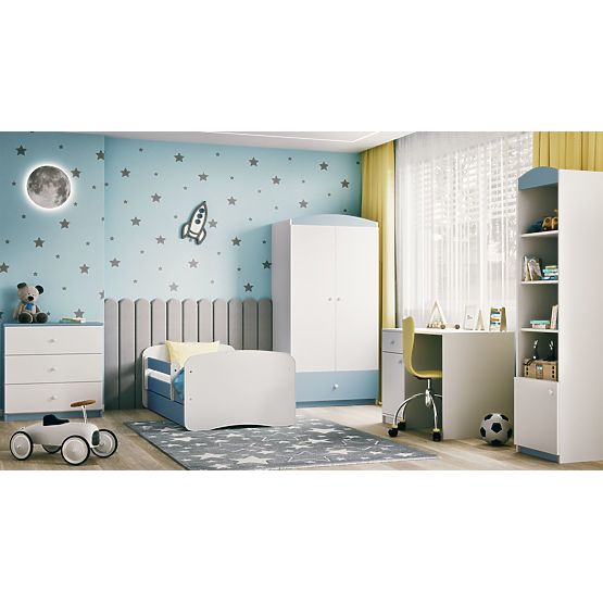 Łóżko dziecięce z barierką Ourbaby - niebiesko-białe