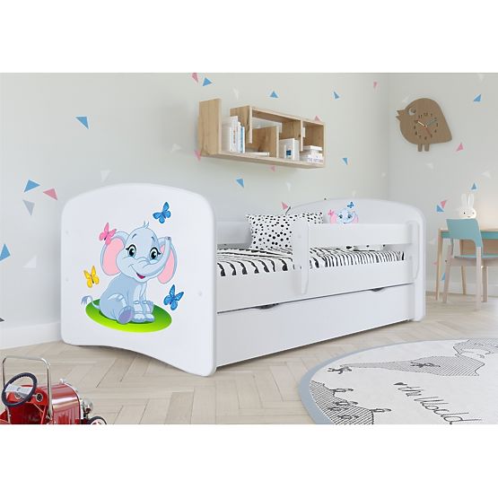 Łóżko dla dziecka z barierką Ourbaby - Słoń - białe