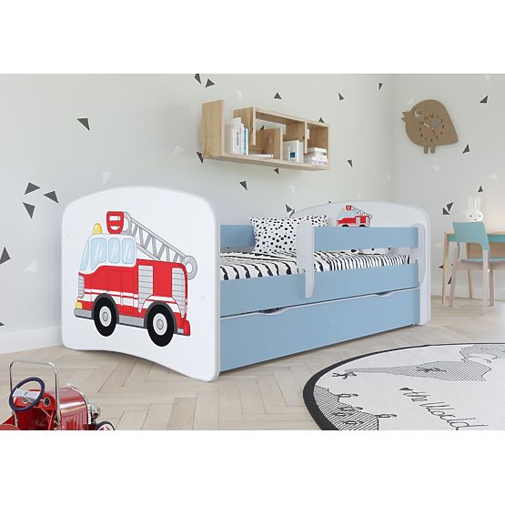 Łóżko dziecięce z barierką Ourbaby - Wóz strażacki - niebieskie